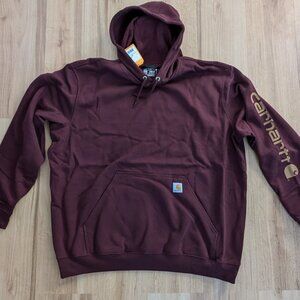 NWT Carhartt Hoodie 2XL Loose Fit Burgundy Midweight Graphic Sleeve Logo Sweatsh